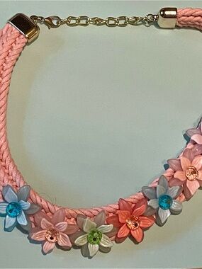 Kids Pink Floral Statement Necklace with Multicolor Accents